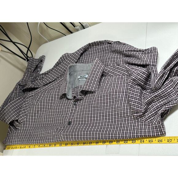 DKNY Shirt Mens 18 Slim Fit Gray Burgundy Check Plaid Button Up 100% Cotton Work - Picture 8 of 9